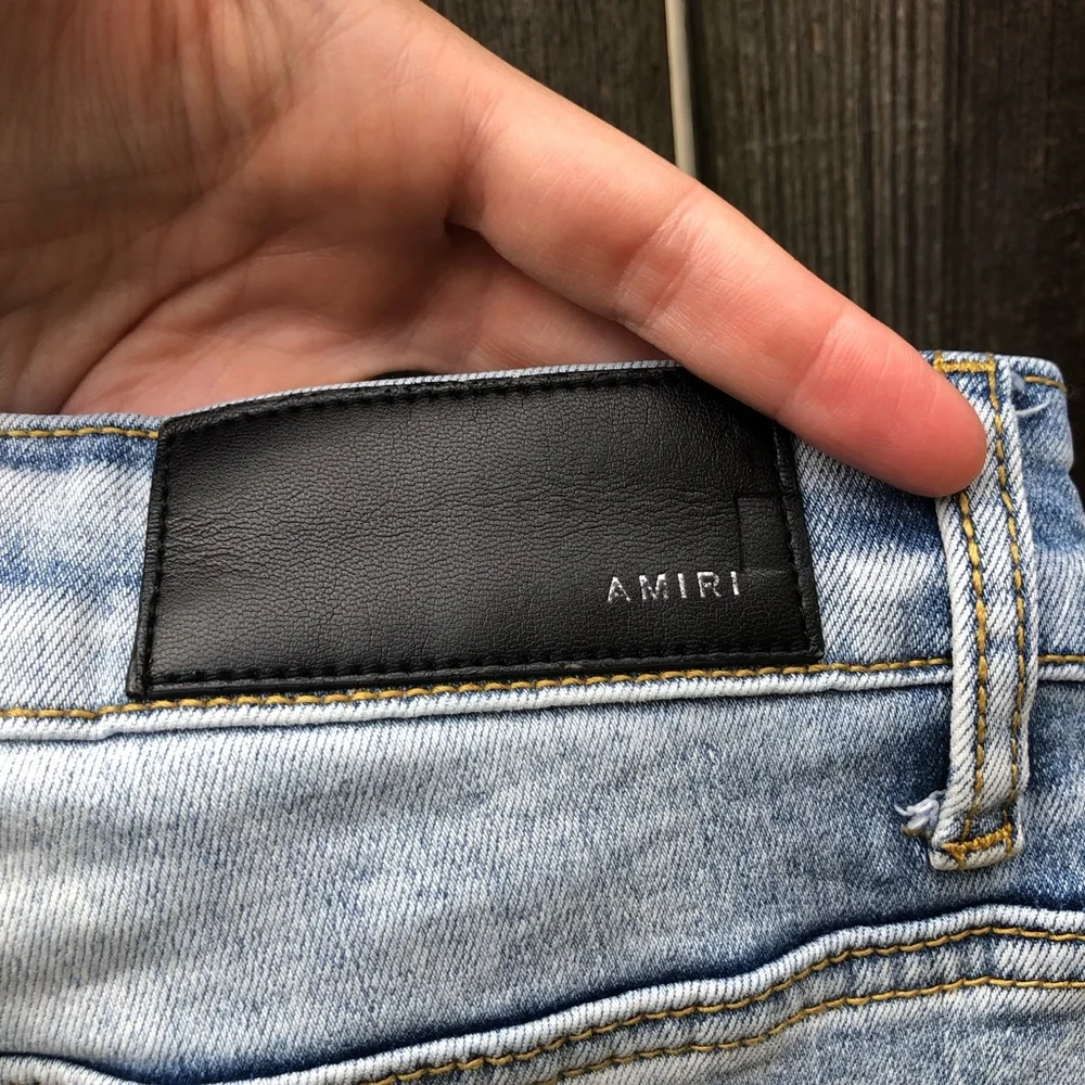 Amiri MX1 Jeans Distressed Ribbed Patchwork Size 29 Light Wash Skinny Stretch